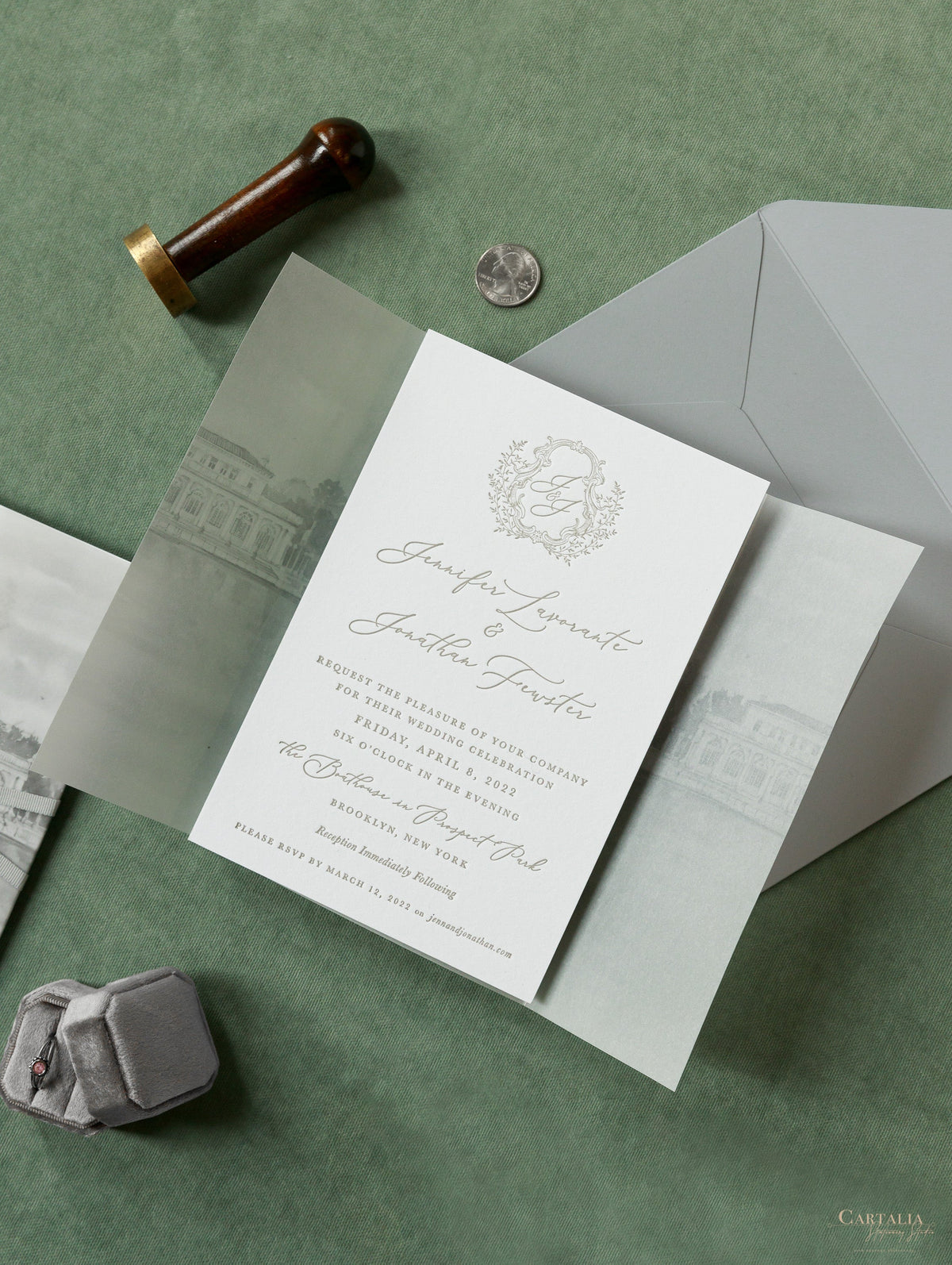 Custom Watercolour Venue Invitation with on Vellum with Wax Seal | SAMPLE