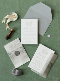 Custom Watercolour Venue Invitation with on Vellum with Wax Seal | SAMPLE