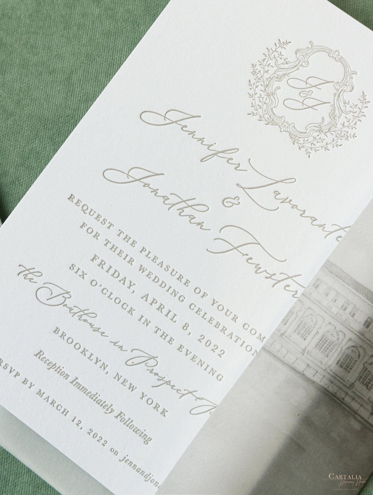 Custom Watercolour Venue Invitation with on Vellum with Wax Seal | SAMPLE