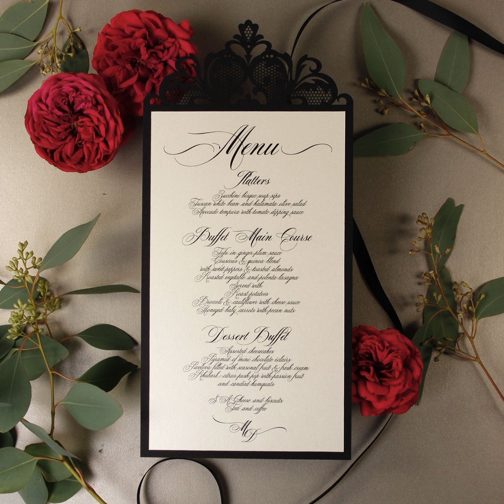 Menu de coupe laser de luxe d'opulence noire