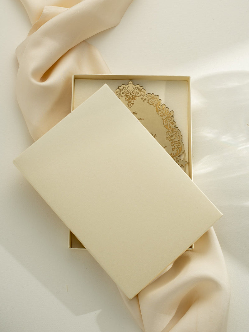 Luxury Boxed Invitation : a Decadent Mirror Gold Plexi Wedding Invitation - Engraved