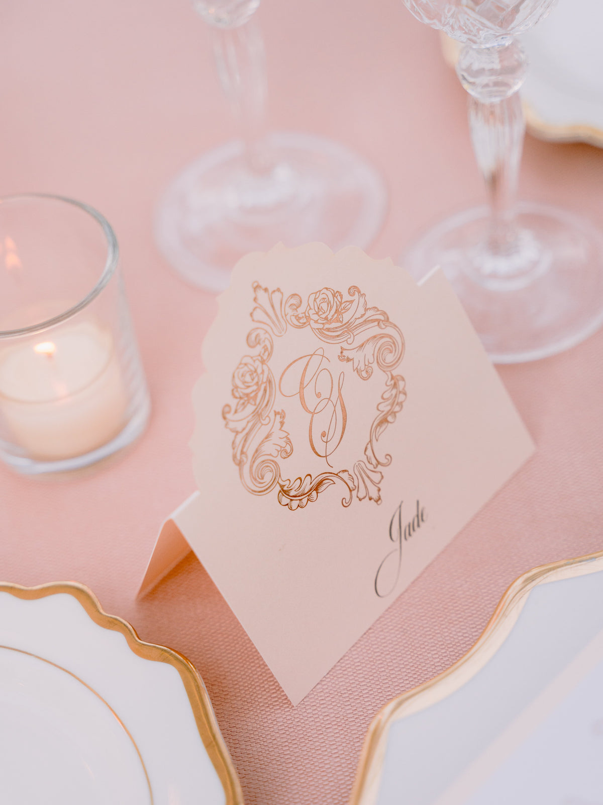 Blush Deckled Edge Luxury Rose Gold Foil Place card