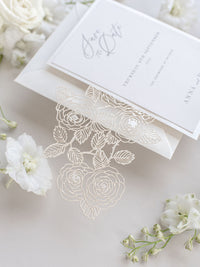 Intricate Laser Cut Rose Save the Date Wedding Card