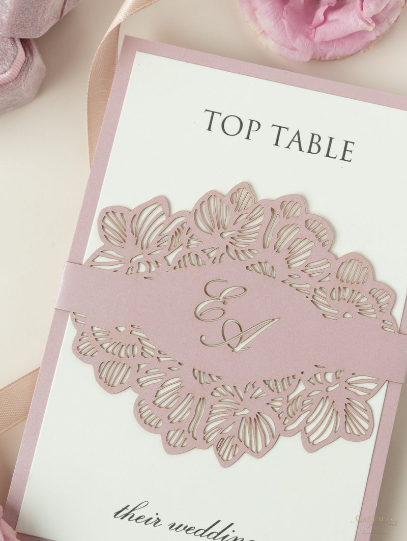 RSVP per matrimonio apribile con taglio laser intricato orchidea / Grazie