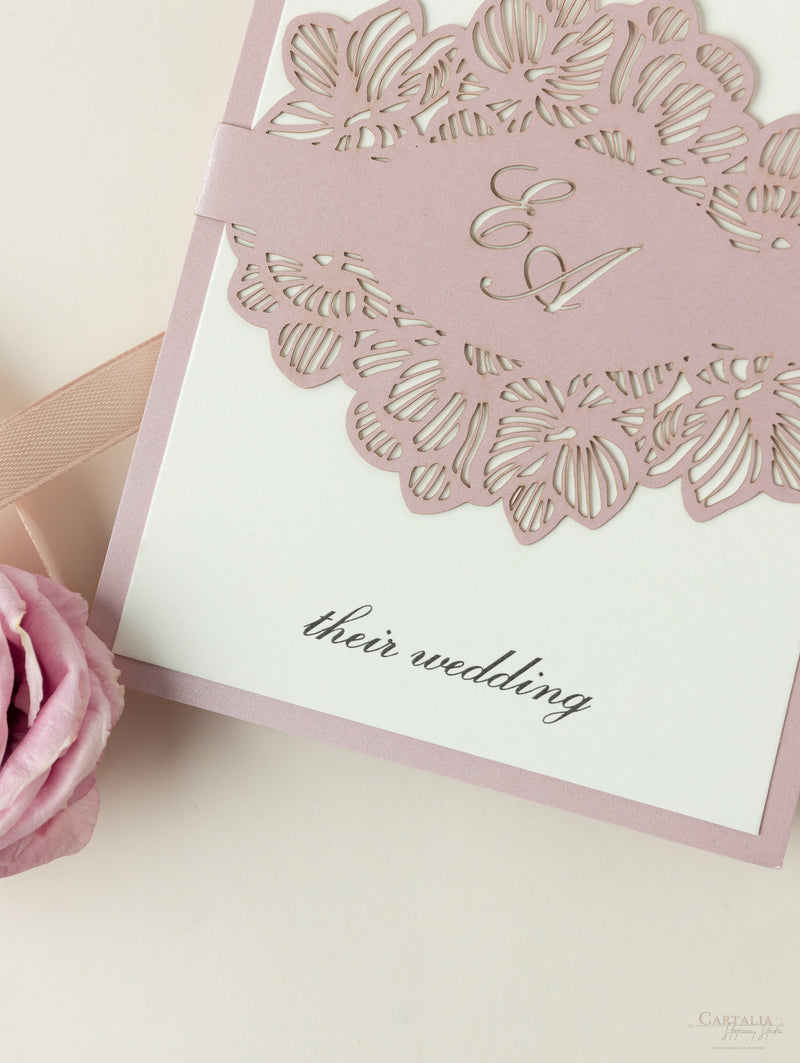 RSVP per matrimonio apribile con taglio laser intricato orchidea / Grazie
