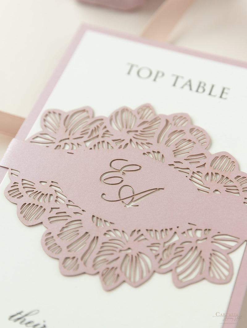 RSVP per matrimonio apribile con taglio laser intricato orchidea / Grazie