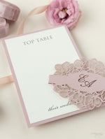 RSVP per matrimonio apribile con taglio laser intricato orchidea / Grazie