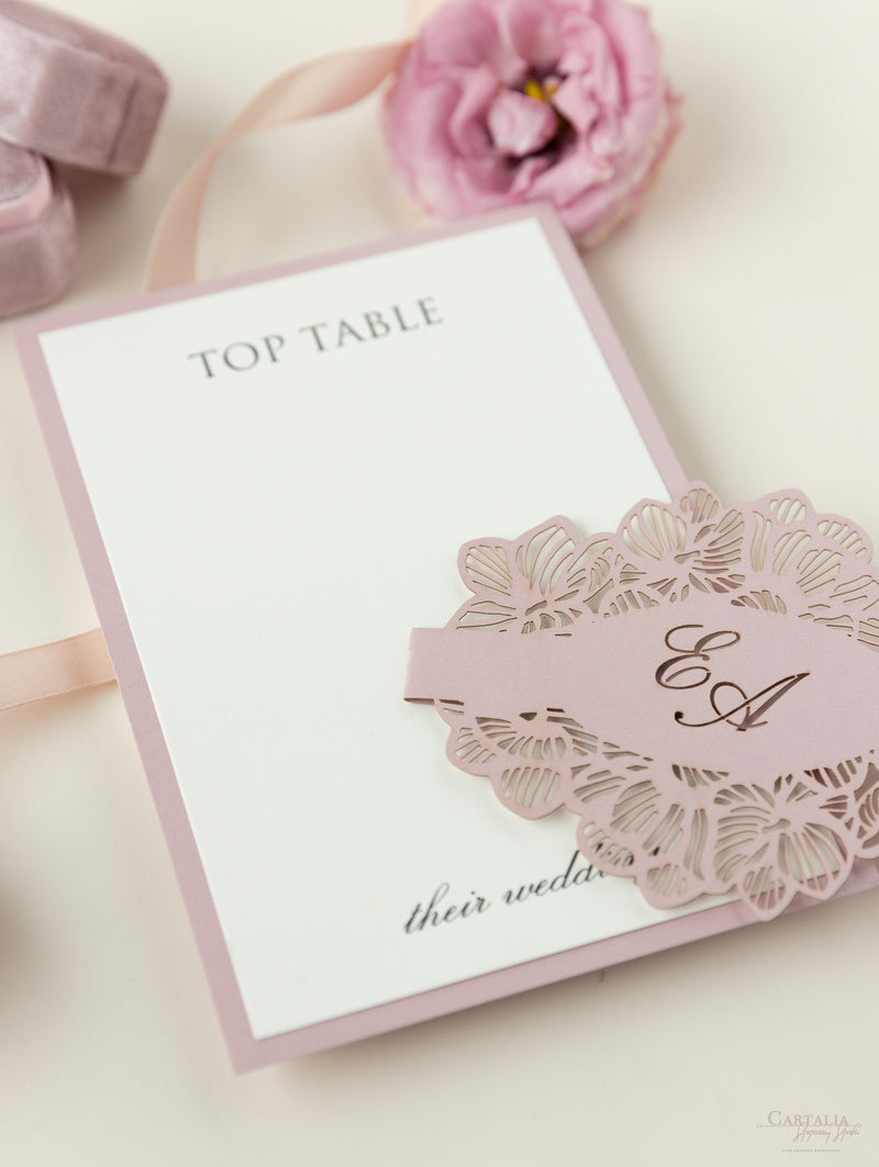 RSVP per matrimonio apribile con taglio laser intricato orchidea / Grazie