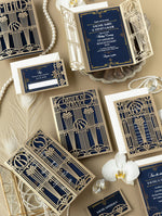 Taglio laser Art Deco dorato del Grande Gatsby Salva la data con busta