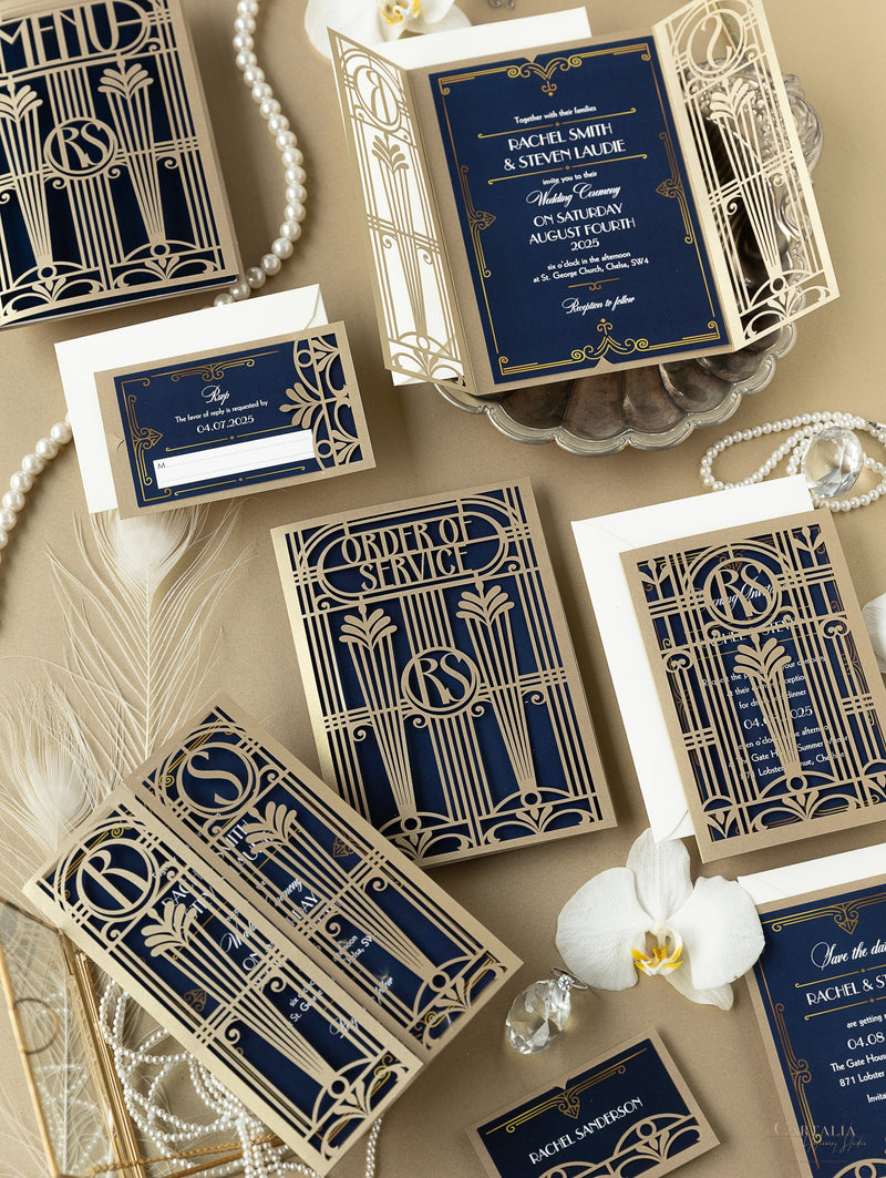 Numero di tavolo per il taglio laser Art Déco dorato del Grande Gatsby