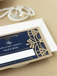 Golden Art Deco Great Gatsby Laser Cut Gatefold Wedding RSVP Carte