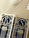 Invito per il giorno delle nozze apribile con taglio laser Art Déco dorato del Grande Gatsby
