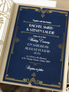Invito per il giorno delle nozze apribile con taglio laser Art Déco dorato del Grande Gatsby