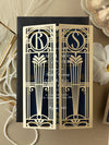 Invito per il giorno delle nozze apribile con taglio laser Art Déco dorato del Grande Gatsby