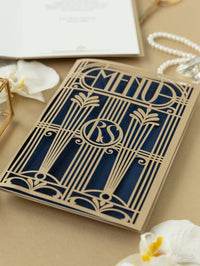 Golden Art Deco Great Gatsby Laser Cut Gatefold Menu