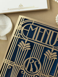 Menu apribile dorato in stile Art Deco Grande Gatsby tagliato al laser