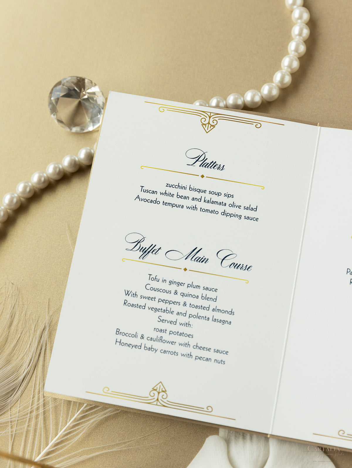 Menu apribile dorato in stile Art Deco Grande Gatsby tagliato al laser