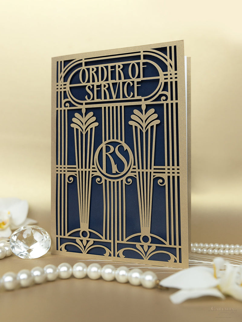 Menu apribile in stile Art Deco dorato Grande Gatsby tagliato al laser / Ordine di servizio