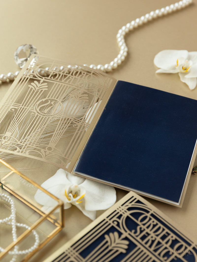Menu apribile in stile Art Deco dorato Grande Gatsby tagliato al laser / Ordine di servizio