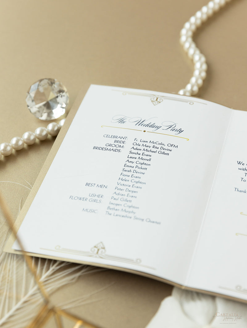 Menu apribile in stile Art Deco dorato Grande Gatsby tagliato al laser / Ordine di servizio