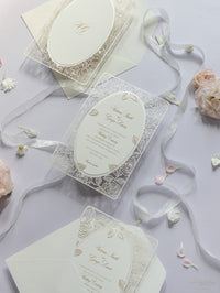 Champagne Romantic Roses Mirror Laser Cut Wedding Day Invitation