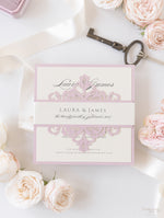 Laser Cut Blush and Cream Belly Band Matching Evening Card