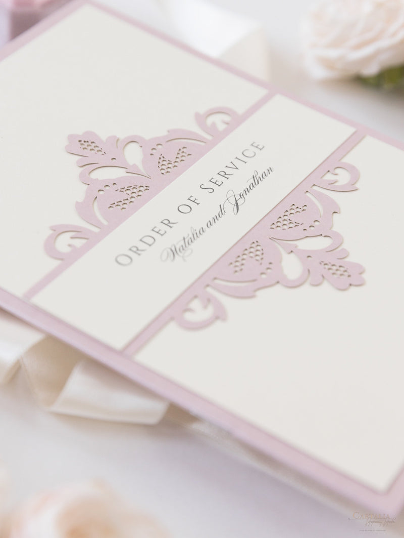 Blush and Cream Luxury Laser cut Order of Service / Menu
