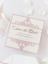 Collezione Blush e Crema Biglietto di nozze Save the Date tagliato al laser