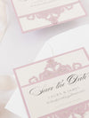 Collezione Blush e Crema Biglietto di nozze Save the Date tagliato al laser