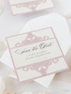 Collezione Blush e Crema Biglietto di nozze Save the Date tagliato al laser