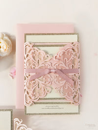 Dusty Pink Opulence Ribbon Tie Glitter Board Gatefold