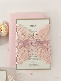 Dusty Pink Opulence Ribbon Tie Glitter Board Gatefold