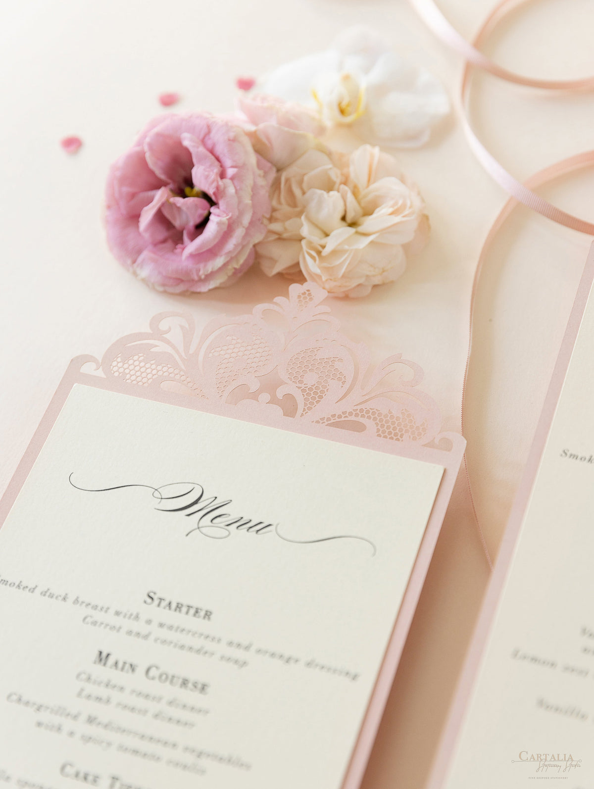 The Rose Gold Opulence Menu / Order of service Luxury Laser Cut Menu with Ribbon