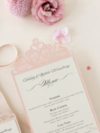 The Rose Gold Opulence Menu / Order of service Luxury Laser Cut Menu with Ribbon