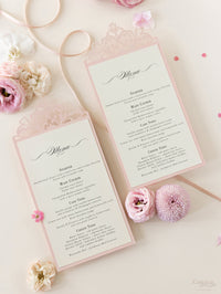 Le menu d'opulence en or rose / Order of Service Luxury Laser Cut Menu avec ruban