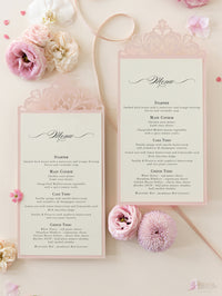 Le menu d'opulence en or rose / Order of Service Luxury Laser Cut Menu avec ruban