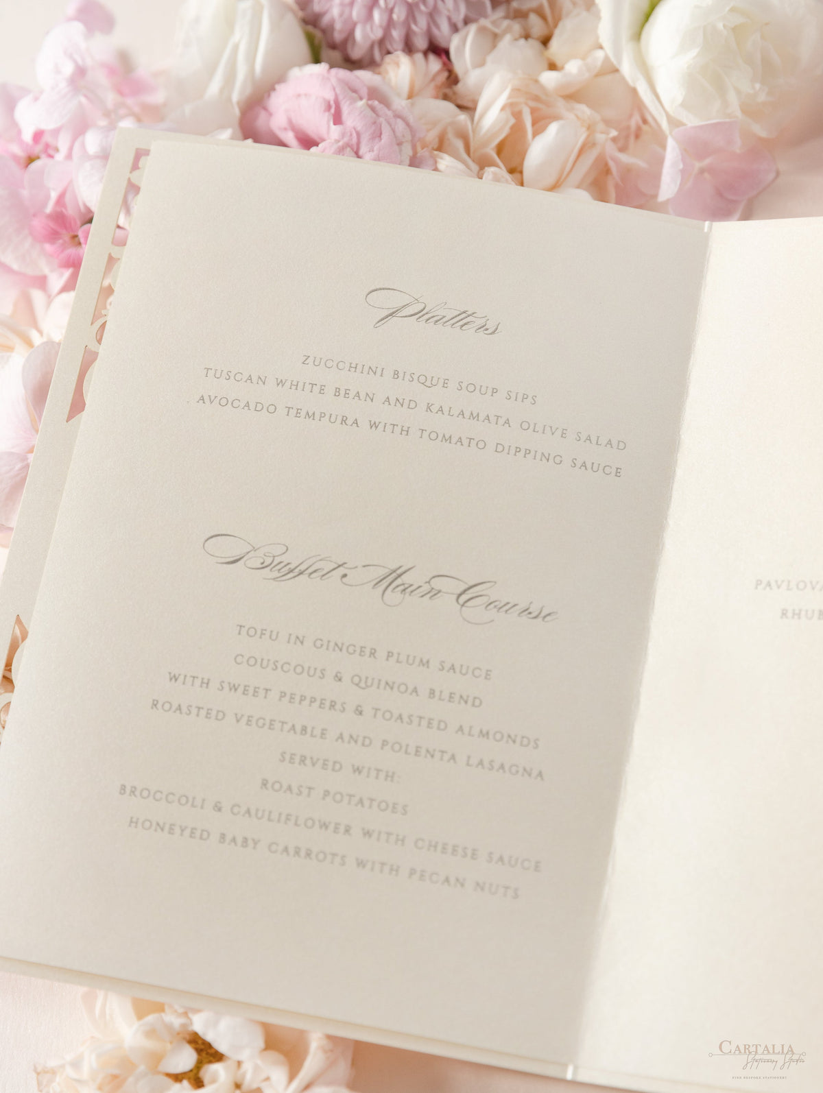 Champagne Laser Cut Lace Pocketfold Menu / Order of Service