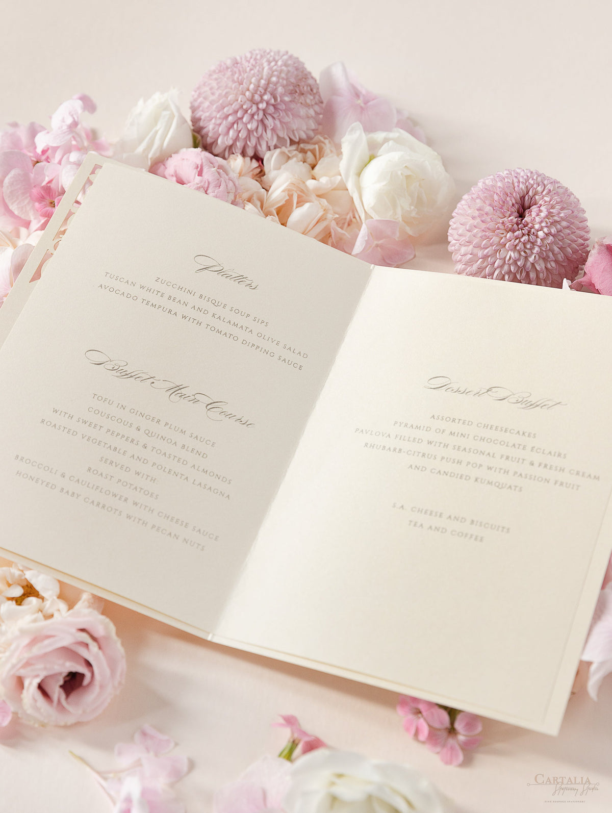 Champagne Laser Cut Lace Pocketfold Menu / Order of Service