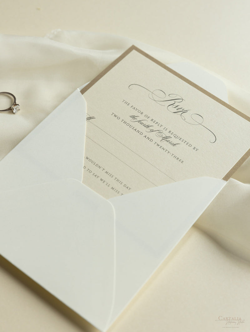 Set di inviti di nozze con taglio laser romantico cancello ornamentale con RSVP e fascia addominale personalizzata