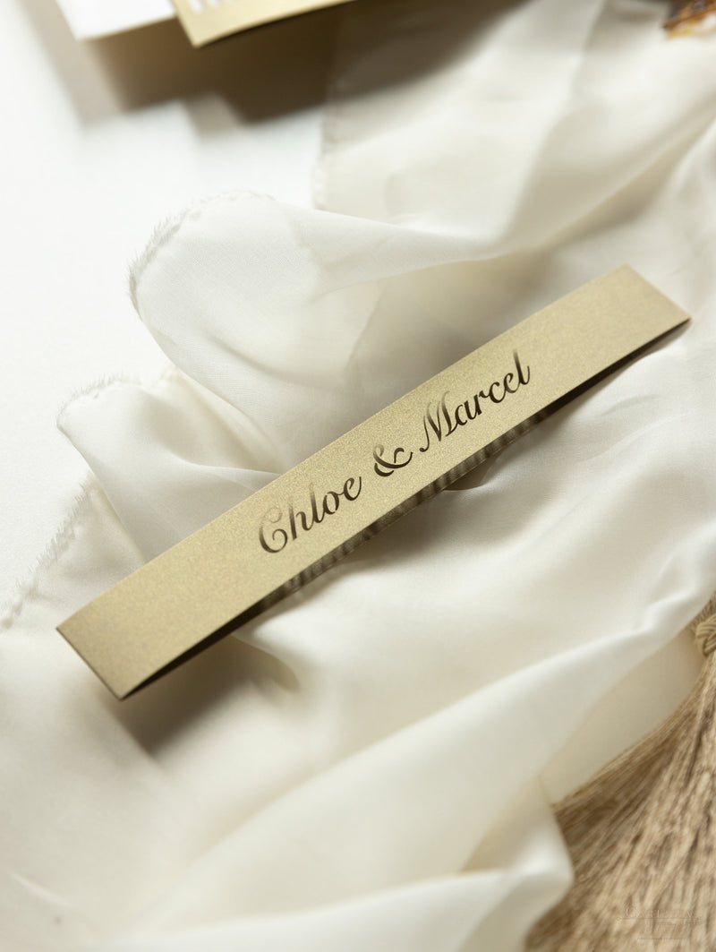 Set di inviti di nozze con taglio laser romantico cancello ornamentale con RSVP e fascia addominale personalizzata