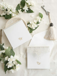 Rsvp Cards with Ornamental Laser Cut Detail & Gold Foil