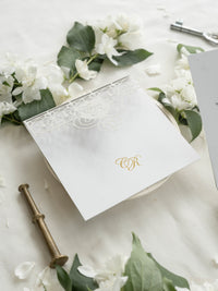 Rsvp Cards with Ornamental Laser Cut Detail & Gold Foil