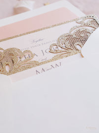 Gold Glitter Sparkle Laser Cut Set Invitation de mariage avec monogramme de ventre monogramme