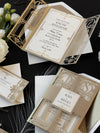 Cancello dorato Hollywood Lasercut, invito a nozze Grande Gatsby con monogramma della fascia di pancia