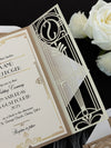 Cancello dorato Hollywood Lasercut, invito a nozze Grande Gatsby con monogramma della fascia di pancia