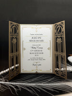 Cancello dorato Hollywood Lasercut, invito a nozze Grande Gatsby con monogramma della fascia di pancia