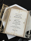 Cancello dorato Hollywood Lasercut, invito a nozze Grande Gatsby con monogramma della fascia di pancia