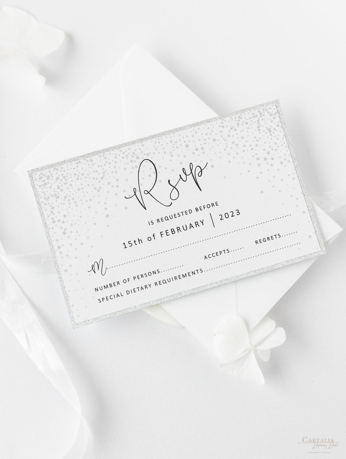 Carta RSVP White Winter con fiocco di neve