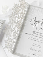 White Winter a Snowflake Laser Cut Gatefold Wedding Day Invitation with Glitter Backing