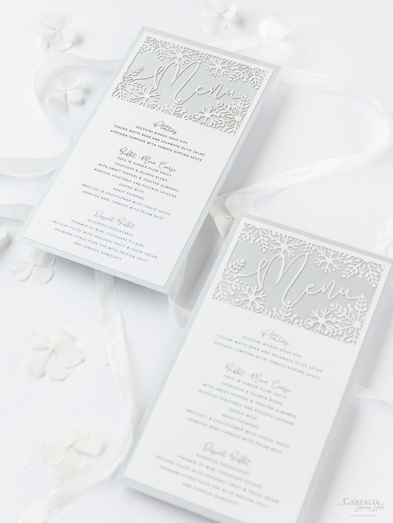 White Winter, un menu tagliato al laser con fiocchi di neve